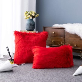 LIGICKY Set of 2 Faux Fur Cushion Covers, Plain Plush Soft Artificial Fur, Throw Pillow Case, Decorative Rectangle Cushion, Decorative Cushion for Sofa, Bedroom, Car, 30 x 50 cm, White
