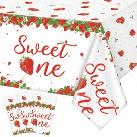 Tiamon 3 Pack Strawberry Tablecloths Berry Sweet Table Covers Berry 1st Birthday Table Cloth Strawberry Birthday Tablecloths for Sweet Baby Shower Party Decor Supplies 54 x 108 Inch
