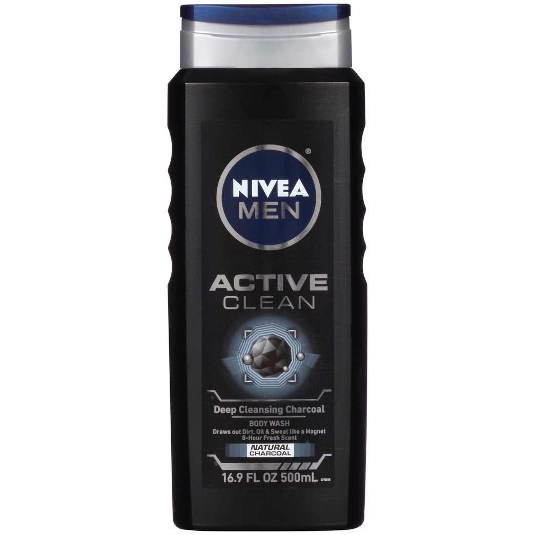 NIVEA FOR MEN Body Wash Active Clean 16.9 oz (Pack of 4)