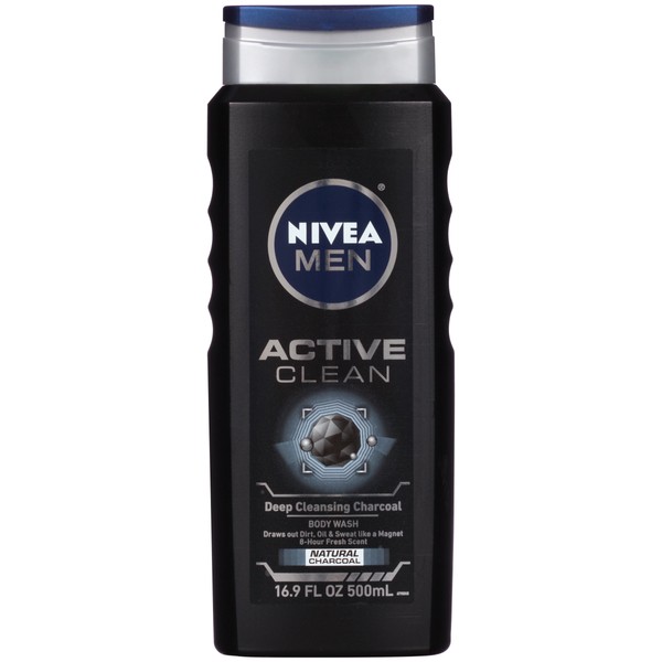 NIVEA FOR MEN Body Wash Active Clean 16.9 oz (Pack of 4)