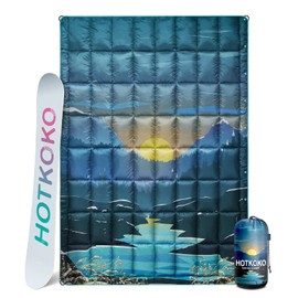 hotkoko Down Camping Blanket,Warm Puffy Lightweight Camp Blanket Outdoor Travel Quilt for Sleep,Stadium, Hiking & Festivals | Water Resistant, Packable & Compact