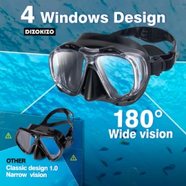 Dizokizo Scuba Diving Mask for Snorkeling Swimming 180° Panoramic View Snorkel Mask, No Leak Anti Fog Adjustable Scuba Mask Diving Goggles with Nose Cover for Adult