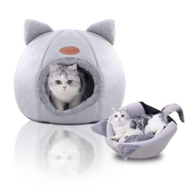 ZHEYU Cama portátil para Gatos, Cama 2 en 1 con calefacción automática para Gatitos/Perritos de Terciopelo, casa para Gatos con cojín Desmontable.(Medium,33 * 33 * 33cm)
