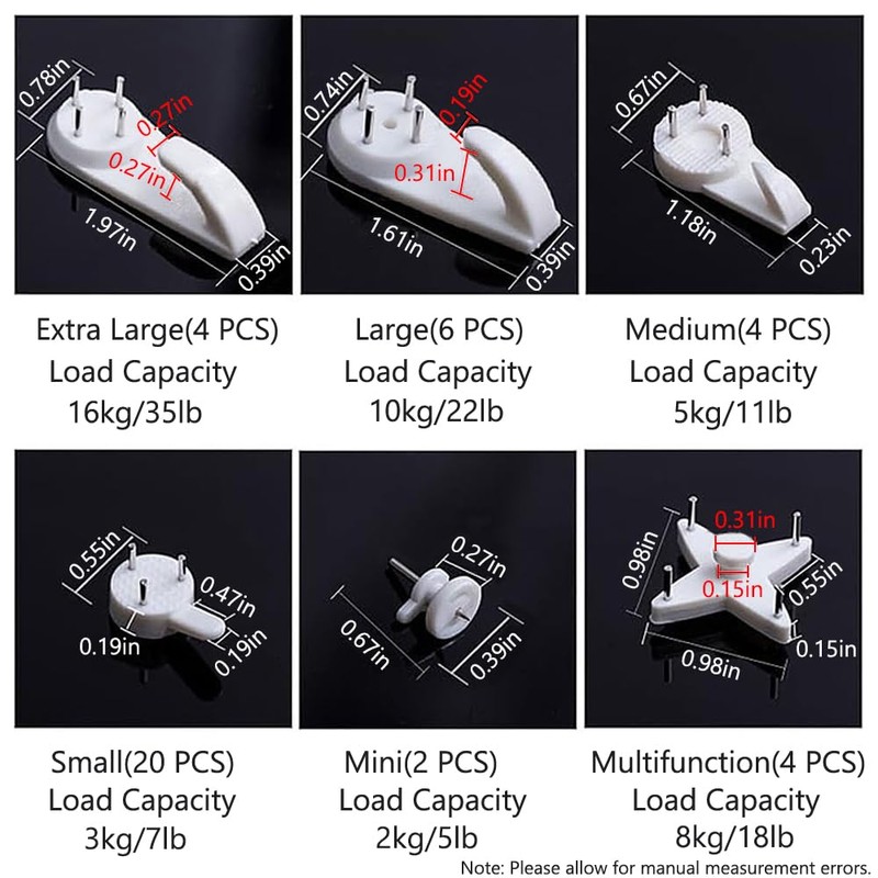 TopHomer 43 Pcs Concrete Wall Hooks Picture Frame Hangers Without