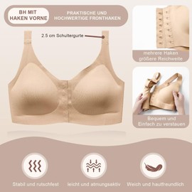CYTMTZGA Mastectomy Bra Front Closure Seamless Denture Bra with Prosthesis Pocket for Breast Prosthesis Breast Shapes, beige, L