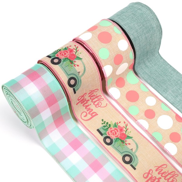 LaRibbons Spring Ribbon Wired 4 Rolls 2.5 Inch x 24