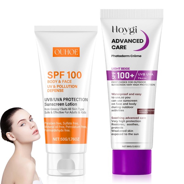 Sonnencreme LSF 100,2er Pack Sonnencreme für Gesicht und Körper,SPF 100
