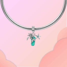 LUXILLA Beach Coconut Tree Starfish Slippers Charm Silver Charms 925 Sterling Silver fits Bracelets Necklace Pendant Bead Charms Jewelry Gift for Women Family Friends