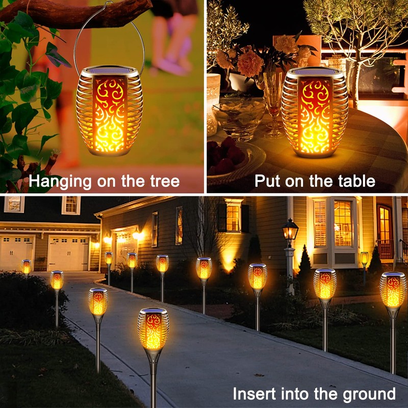 LazyBuddy 4 Pack Solar Tiki Torch Lights Outdoor Waterproof -