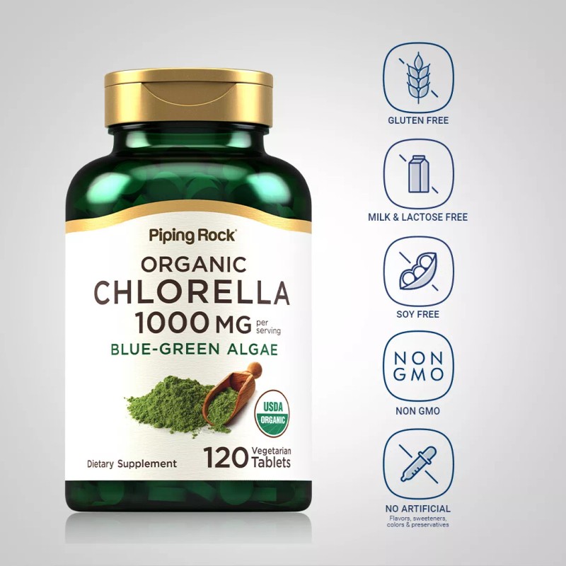 Piping Rock Organic Chlorella Tablets | 120 Count | 1000