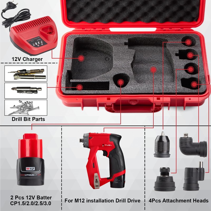 YDEPLVEO Hard Case for Milwaukee M12 Fuel Installation Drill/Driver Kit