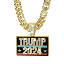 LCWLJL Hip-hop Cuban Chain, Rhinestone Pendant Necklace Jewelry For Men，Men's Fashion Jewelry，Women's Jewelry (TRUMP-golden)