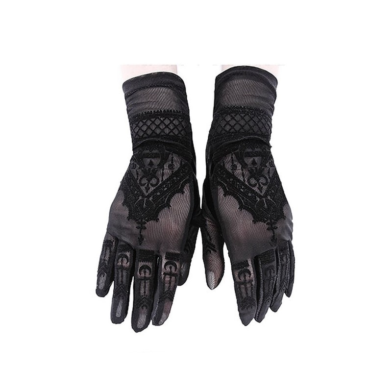 Henna Gloves Womens Goth Lolita Accessory Mesh Gloves with Velvet