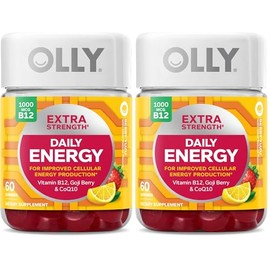 OLLY Extra Strength Daily Energy Gummy,Caffeine Free,1000mcg Vitamin B12,CoQ10,Goji Berry,Adult Chewable Supplement,Berry Yuzu Flavor -,60 Count (Pack