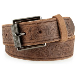 F&L CLASSIC Genuine Full Grain Western Engraved Tooled Leather Belt Strap or Belt 1-1/2" w/Snaps for Interchangeable Buckles,USA,Buffalo vintage,112-05,size 40