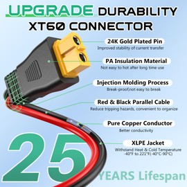 Hiutgowt 10AWG XT60 Solar Cable 20FT, Solar to XT60 Cable 3 10 15 25 30 40 50FT, Solar Panel Connector to XT60 Extension Cable, XT60 Charging Cable for Portable Power Station Generator - 20Ft