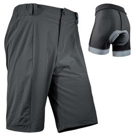 Wulibike Cycling Shorts Men's MTB Shorts Cycling Shorts Padded 2 in 1 Mountain Bike Shorts for Men with Padding Bicycle Cycling Shorts Zip Pockets, gray