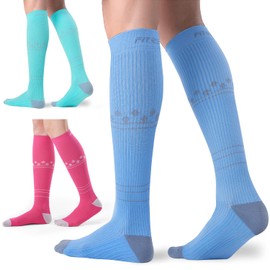 FITRELL 3 Pairs Compression Socks for Women and Men 20-30mmHg- Support Socks for Travel, Running, Nurse, Knee High Socks, Mint/Peachy/Haze Blue S/M