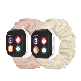 2 Pack Soft Cloth Scrunchie Band Compatible with Garmin Bounce Watch, Cute & Stretchy Solo Loop Band for Kids (Starlight+Sand Pink)