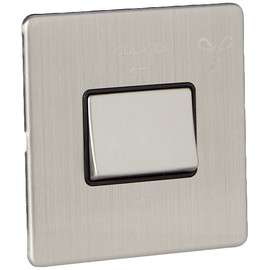 AET SLFISBS Screwless Satin Chrome Flat 10 Amp 3-Pole Fan Isolator Black Insert Metal Rocker Switch