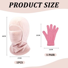 VEHYEGOI 1 Face Protection Hood and 1 Pair of Plush Fingerless Gloves, Children's Warm Hood, Outdoor Windproof Hood, Ski Equipment Pink
