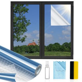 MAGIDEKOR Window Privacy Film One Way,Reflective Mirror Window Film Daytime Privacy, UV Sun Blocking Heat Control Static Cling,Window Tint for Home Office,Blue-Silver,17.5 Inch X 16.4 Feet