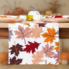 PurpleEssences Maple Leaves Fall Table Runner, 14x90-inch Autumn Table Runner for Fall Outdoor and Indoor Party, Thanksgiving Table Runners for Kitchen Dining Table