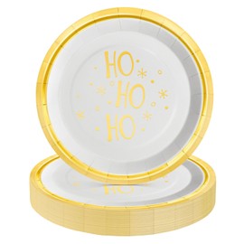 Horaldaily 40Pcs Christmas Paper Plates, Gold Foil Merry Christmas HO Plates for Party Birthday Holiday Dinner Event Disposable Tableware Supplies Decor, 9lnch