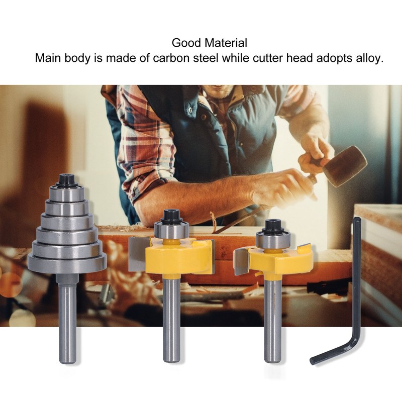 Router Bit 1/4in Shank Multi Grooved with 6Pcs Bearing 1/8in
