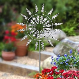 HZEACHAI Metal Windmill, Wind Spinners for Yard and Garden, Pinwheels, Silver, Kinetic