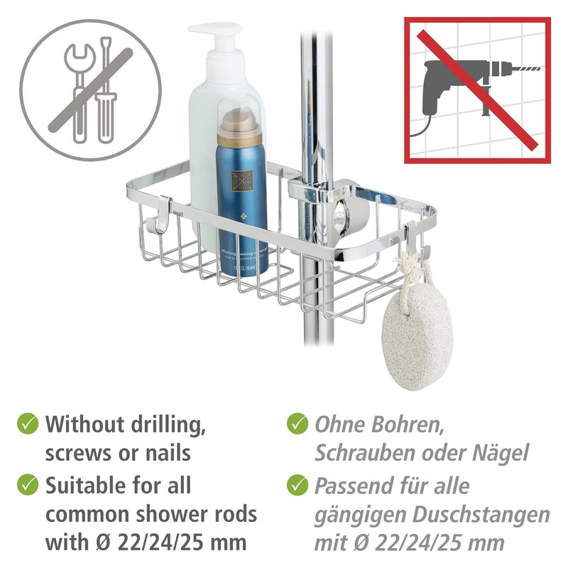 WENKO Shower Rail Caddy Mod. Floresta Square Shower Shelf Chrome-Plated