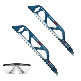 Wjelet Pack of 2 Reciprocating Saw Blades, Reciprocating Saw Blade Stone with Safety Glasses, Carbide Steel Stone Saw Blade, 305 mm Stone Saw, for Aerated Concrete, Wood, Metal, Brick, Concrete, Cement Plate (S1243HM)