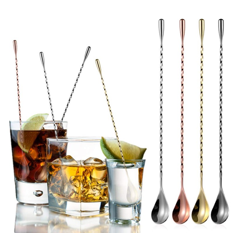 Bar Long Handle Spoons Spiral Stainless Steel Bartender Mixing Spoon