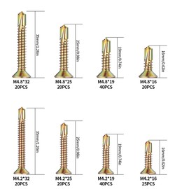 Self Drilling Screws, 205 Pcs Self Tapping Screws Metal, Cross Head Countersunk Screws, M4.2mm/M4.8mm Flat Head Screws for Metal Sheets Roofing Windows Wood Plasterboard Screws