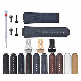 Ewatchparts 25mm Leather Rubber Watch Band Strap Compatible With 44-45mm Hublot Big Bang With Black Screw