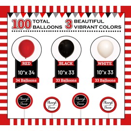 100 Red Black and White Balloons - Assorted Red and Black Balloons Party Decorations Supplies Pack for Deadpool Birthday, Lumberjack Baby Shower, Graduation, Poker, Pirate, Ladybug, Race Car…