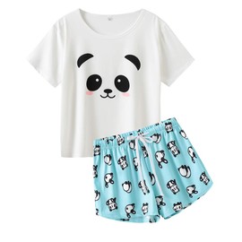 MyFav Women's Pyjamas, Comfortable, Stylish, Cat Cartoon Print, Sleepwear, panda
