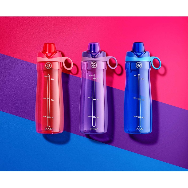 Pogo BPA-Free Plastic Water Bottle with Chug Lid, Blue Atoll,