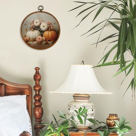 BCUANGD Vintage Fall Round Wall Art Decor - Retro Autumn Moody Pumpkin Flora Wall Art Canvas Frame Artwork Prints, Rustic Cottagecore Nature Round Wall Hanging Decorations for Farmhouse Home, 10"x10"