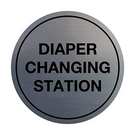 Signs ByLITA Circle Diaper Changing Station Sign (Brushed Silver) - Small - (5 Pack)