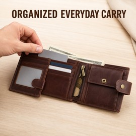 Men's Genuine Cow Leather RFID Wallet with Coin Pocket & Card Holder