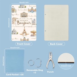 SUPERDANT Hand drawn Paris Greeting Card Holder Organizer You Had Me At Bonjour Wooden Card Keeper Binder Birthday Cards Keeper Photo Album Cover with Punch and 20pcs Inner Pockets Keepsake Gifts