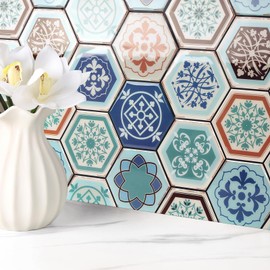 FunStick 15 Pcs Teal Blue Peel and Stick Tile Backsplash for Kitchen Bathroom Boho Self Adhesive Wall Tiles 12"x12" Removable Peel and Stick on Backsplash Tiles for Renters Kitchen Shower Tile Sticker