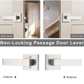 NIZADO 5 Pack Square Passage Door Levers, Brushed Nickel Interior Door Handles, Heavy Duty Non-Locking Door Lever Handles for Closet/Hallway, Reversible for Right & Left Side
