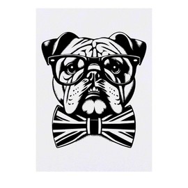 'Bulldog With Bow Tie' Temporary Tattoo - Water Resistant, Skin-Safe, Non-Toxic Transfer (TO00075431)
