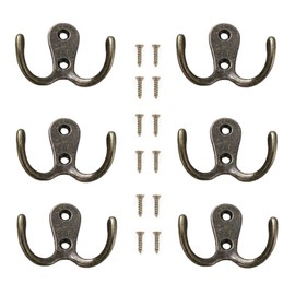 VIPERMARK 6 Pcs Double Prong Robe Hooks, Dual Coat Hooks Wall Mounted Hanging Clothes for Bathroom Bedroom Door Wall Retro Metal Cloth Hanger Double Coat Hooks with 12 Screws