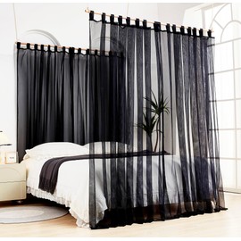 Mengersi Canopy Bed Curtains with Poles for King,Queen,Full and Twin Bed, Bed Canopy Drapes Sheer Curtains for Girls Adults Bedroom Decoration (Black)