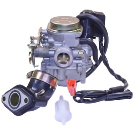 GLENPARTS Carburetor PD18J for Chinese Scooter SUNL Roketa Baja TaoTao Works withKeihin GY6 50cc-80cc 110cc 139QMB 139QMA 4 Cycle Engine Moped with free Air Intake Manifold Pipe and Fuel Filter