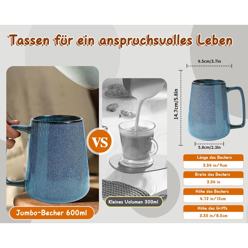 Large Ceramic Coffee Cups, 24 oz / 700 ml Extra