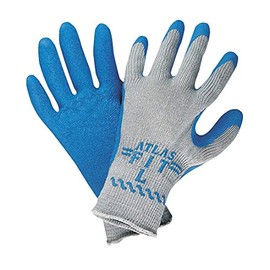 10 Gauge Crinkled Natural Rubber Latex Coated Gloves, Glove Size: L, Blue/Gray